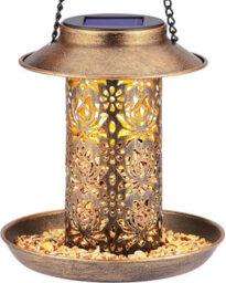 Solar Hanging Bird Feeder, Metal Garden Lantern Style With S Hook, Heavy Duty For Cardinals, Gift For Bird Lovers