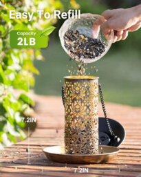 Solar Hanging Bird Feeder, Metal Garden Lantern Style With S Hook, Heavy Duty For Cardinals, Gift For Bird Lovers - thumbnail 4