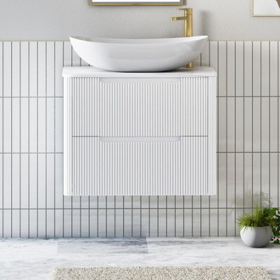 Royal Bathrooms Avenza 600mm Matt White Wall Hung Bathroom Countertop Vanity Unit 2 Drawer With Cesar Basin - image 1