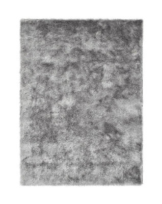 Silver Shaggy Rug, Anti-Shed Easy To Clean Rug, Handmade Plain Modern Rug For Bedroom, & Dining Room-120Cm X 170Cm - image 1