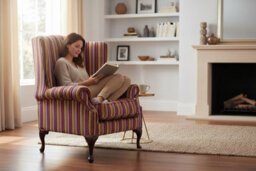 Chesterfield High Back Wing Chair Riga Stripe 08 Velvet Fabric In Mallory Style - thumbnail 3