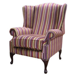 Chesterfield High Back Wing Chair Riga Stripe 08 Velvet Fabric In Mallory Style - thumbnail 2