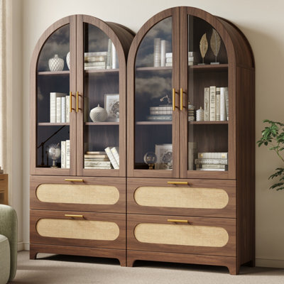 Btm Display Case With Montmartre Archx2, 175X80X40Cm, Bookcase With 2 Drawers & Adjustable Shelves, Retro Design, Natural Color - image 1