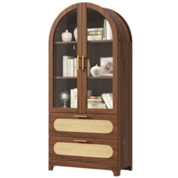 Btm Display Case With Montmartre Archx2, 175X80X40Cm, Bookcase With 2 Drawers & Adjustable Shelves, Retro Design, Natural Color - thumbnail 8