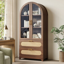 Btm Display Case With Montmartre Archx2, 175X80X40Cm, Bookcase With 2 Drawers & Adjustable Shelves, Retro Design, Natural Color - thumbnail 4
