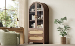 Btm Display Case With Montmartre Archx2, 175X80X40Cm, Bookcase With 2 Drawers & Adjustable Shelves, Retro Design, Natural Color - thumbnail 7