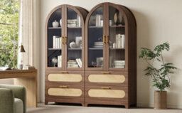 Btm Display Case With Montmartre Archx2, 175X80X40Cm, Bookcase With 2 Drawers & Adjustable Shelves, Retro Design, Natural Color - thumbnail 6