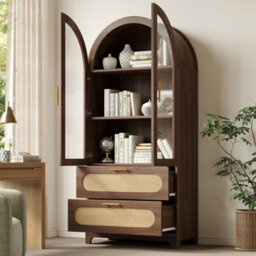 Btm Display Case With Montmartre Archx2, 175X80X40Cm, Bookcase With 2 Drawers & Adjustable Shelves, Retro Design, Natural Color - thumbnail 3
