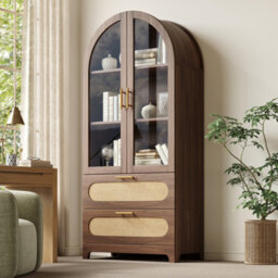 Btm Display Case With Montmartre Archx2, 175X80X40Cm, Bookcase With 2 Drawers & Adjustable Shelves, Retro Design, Natural Color - thumbnail 2