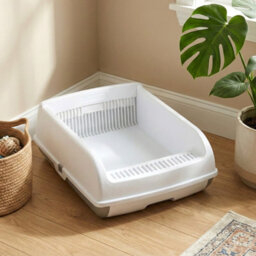 Costway Semi-Auto Open-Top Cat Litter Box Splash-Proof Cat Toilet W/ Potty Tray - thumbnail 3