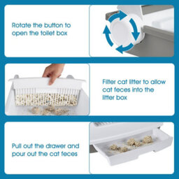 Costway Semi-Auto Open-Top Cat Litter Box Splash-Proof Cat Toilet W/ Potty Tray - thumbnail 6