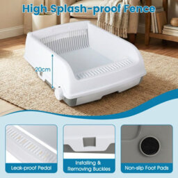 Costway Semi-Auto Open-Top Cat Litter Box Splash-Proof Cat Toilet W/ Potty Tray - thumbnail 5
