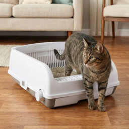 Costway Semi-Auto Open-Top Cat Litter Box Splash-Proof Cat Toilet W/ Potty Tray - thumbnail 8