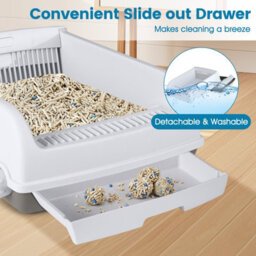 Costway Semi-Auto Open-Top Cat Litter Box Splash-Proof Cat Toilet W/ Potty Tray - thumbnail 9
