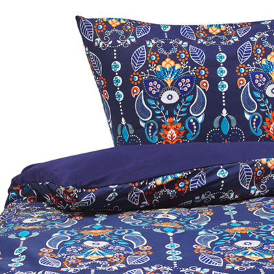 Beliani Duvet Cover Set Madrona Sateen Cotton 155 X 220 Cm Dark Blue - image 1