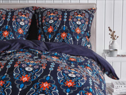 Beliani Duvet Cover Set Madrona Sateen Cotton 155 X 220 Cm Dark Blue - thumbnail 4