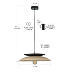 Luminosa Lighting Luminosa Ferro Dome Pendant Ceiling Light Beige, , Black 1X E27 - thumbnail 3