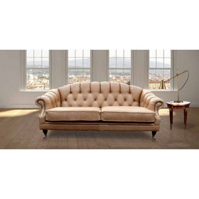 Chesterfield 3 Seater Old English Parchment Real Leather Sofa In Custom Made Victoria Style - image 1
