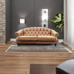 Chesterfield 3 Seater Old English Parchment Real Leather Sofa In Custom Made Victoria Style - thumbnail 8