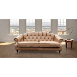 Chesterfield 3 Seater Old English Parchment Real Leather Sofa In Custom Made Victoria Style - thumbnail 1