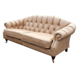 Chesterfield 3 Seater Old English Parchment Real Leather Sofa In Custom Made Victoria Style - thumbnail 3