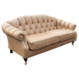 Chesterfield 3 Seater Old English Parchment Real Leather Sofa In Custom Made Victoria Style - thumbnail 2