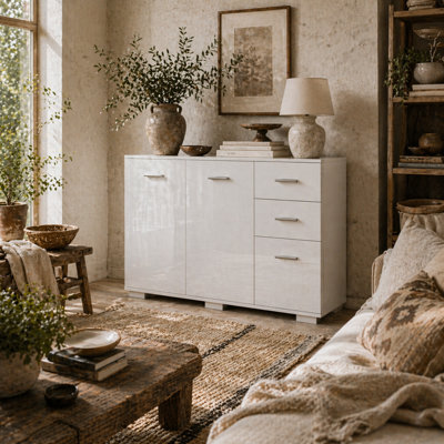 Wyld Haus Bami High Gloss White Sideboard With 2 Drawers And 3 Doors, L106 X D35 X H76Cm - image 1