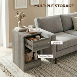 Homcom Bedside Tables Set Of 2, Nightstands For Bedroom, Living Room, Grey - thumbnail 4