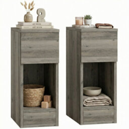 Homcom Bedside Tables Set Of 2, Nightstands For Bedroom, Living Room, Grey - thumbnail 2