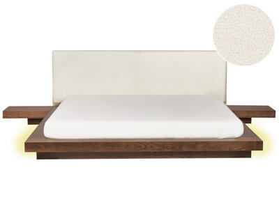 Beliani Bed With Led Boucle Zen 180 X 200 Cm (Eu Super King) Led Brown Ash Wood - image 1