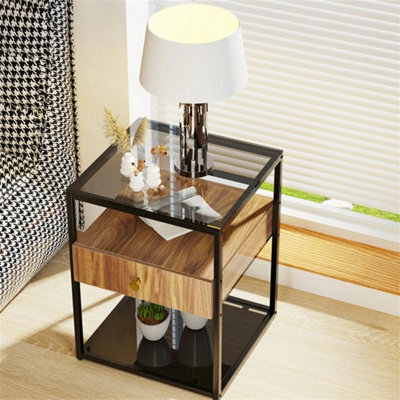 Industrial Metal Bedside Table Nightstand End Table Storage Shelves With Drawer - image 1