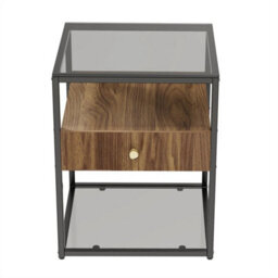 Industrial Metal Bedside Table Nightstand End Table Storage Shelves With Drawer - thumbnail 6