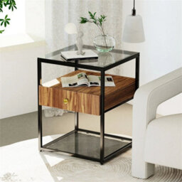 Industrial Metal Bedside Table Nightstand End Table Storage Shelves With Drawer - thumbnail 4