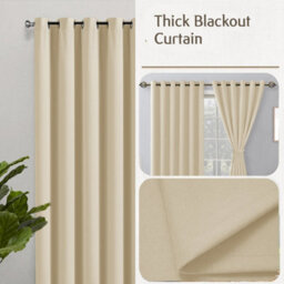 Oxford Homeware Plain Cream 230Gsm Blackout Curtain Thermal Insulated Eyelet For Window Curtain Pair (W)117Cm X (L)137Cm - thumbnail 5