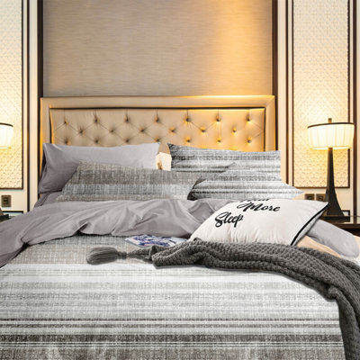 Neel Blue King Size Printed Duvet Cover & 2 Matching Pillow Cases - Grey - image 1