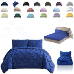 TheWhiteWater Limited Pintuck Duvet Cover Set + Matching Pillowcases With Bedsheet - 3In1 Hotel Style Bedding Set - Royal Blue - thumbnail 1