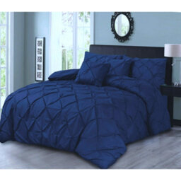 TheWhiteWater Limited Pintuck Duvet Cover Set + Matching Pillowcases With Bedsheet - 3In1 Hotel Style Bedding Set - Royal Blue - thumbnail 3