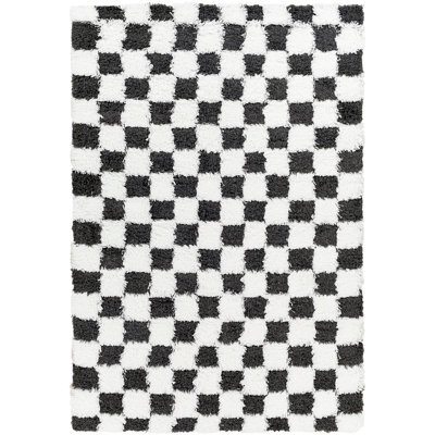 Livabliss Urban Shaggy-Modern White Black Checkered Soft Plush Pile Living Bedroom Rug 200 X 290 Cm Easy Care, Non Shedding - image 1