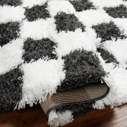 Livabliss Urban Shaggy-Modern White Black Checkered Soft Plush Pile Living Bedroom Rug 200 X 290 Cm Easy Care, Non Shedding - thumbnail 4