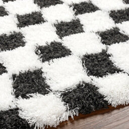 Livabliss Urban Shaggy-Modern White Black Checkered Soft Plush Pile Living Bedroom Rug 200 X 290 Cm Easy Care, Non Shedding - thumbnail 3
