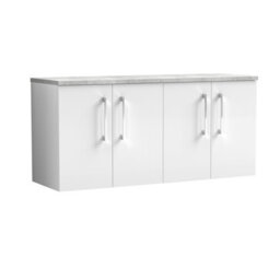 Balterley Level 1200mm Wall Hung 4 Door Vanity Unit With Laminate Worktop For Spacious Contemporary Bathroom Storage - Gloss White