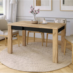 Heze Furniture Fonte 85 Modern Extending Dining Table - Gold Craft Oak & Black Matt - thumbnail 2