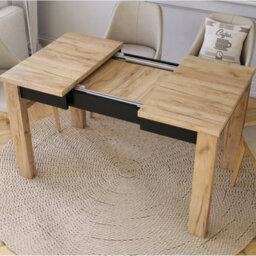 Heze Furniture Fonte 85 Modern Extending Dining Table - Gold Craft Oak & Black Matt - thumbnail 3