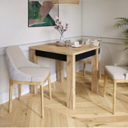 Heze Furniture Fonte 85 Modern Extending Dining Table - Gold Craft Oak & Black Matt - thumbnail 1