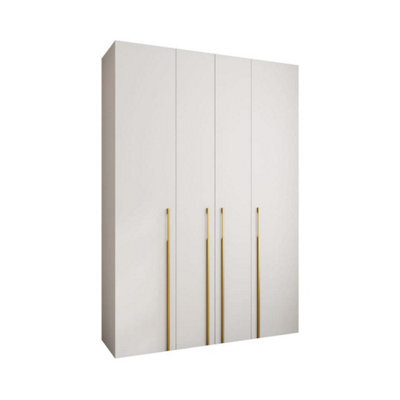 Arte Stylish White Como 3 Hinged Door Wardrobe H2460mm W1700mm D500mm, Four Doors, Sixteen Shelves, Two Hanging Rails, Gold Handles - image 1