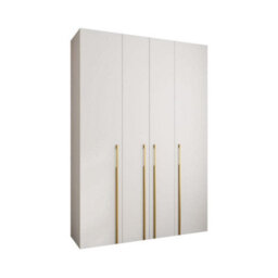 Arte Stylish White Como 3 Hinged Door Wardrobe H2460mm W1700mm D500mm, Four Doors, Sixteen Shelves, Two Hanging Rails, Gold Handles - thumbnail 1
