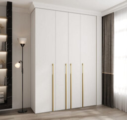 Arte Stylish White Como 3 Hinged Door Wardrobe H2460mm W1700mm D500mm, Four Doors, Sixteen Shelves, Two Hanging Rails, Gold Handles - thumbnail 2