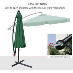 Outsunny 2.7M Garden Cantilever Banana Parasol Sun Shade W/ Crank, Green - thumbnail 4