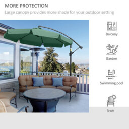 Outsunny 2.7M Garden Cantilever Banana Parasol Sun Shade W/ Crank, Green - thumbnail 7