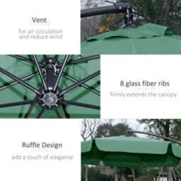 Outsunny 2.7M Garden Cantilever Banana Parasol Sun Shade W/ Crank, Green - thumbnail 6